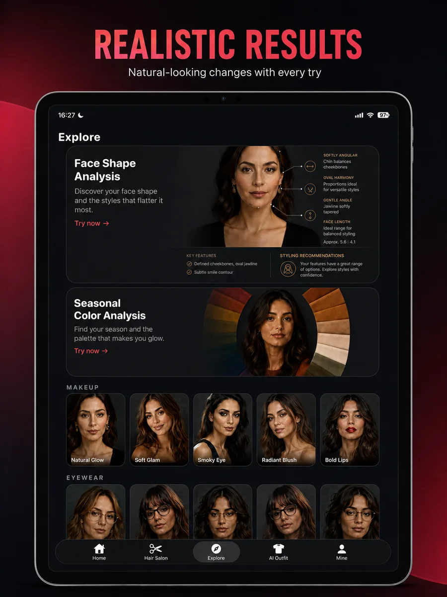 HairChanger face analysis screen