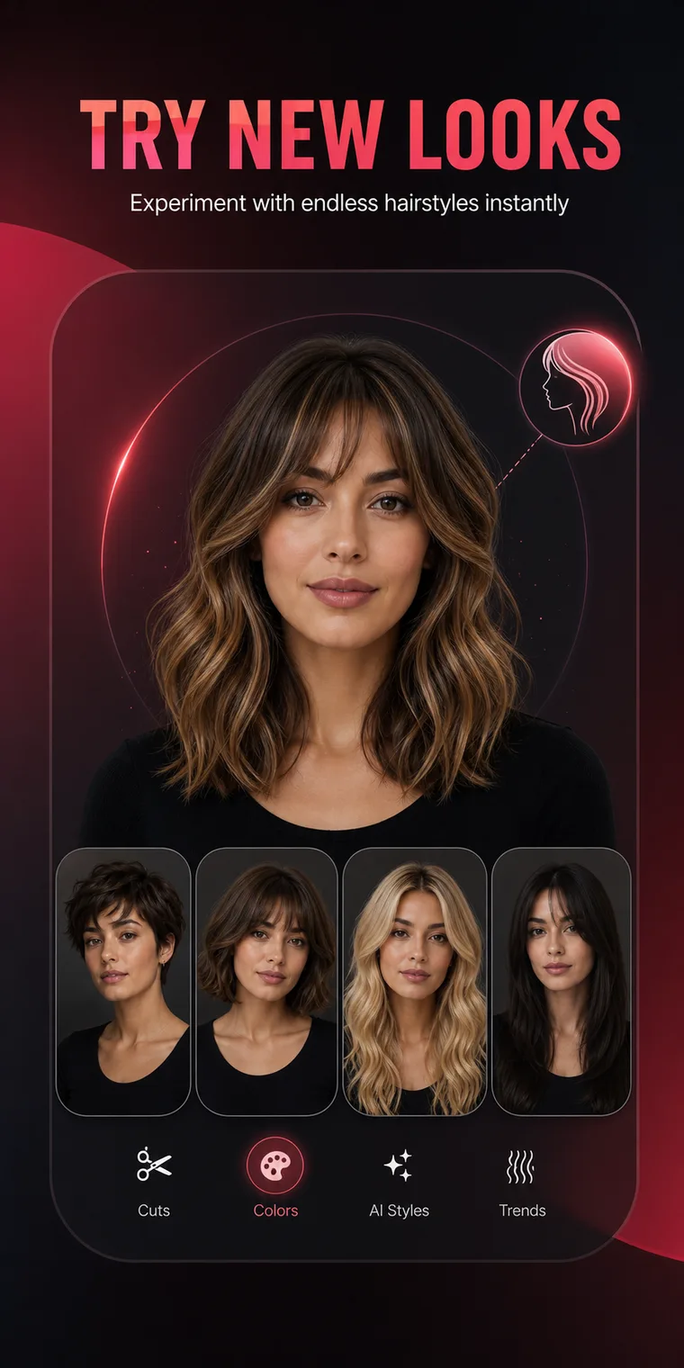 HairChanger app showing four hairstyle previews on one portrait